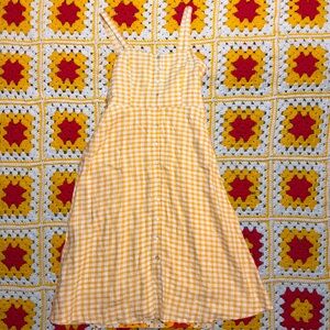 Cynthia Rowley Women 100% Linen Strap Dress Yellow/White Checkered Size 12